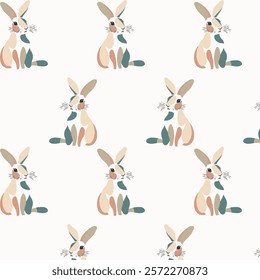 Pattern abstraction rabbit watercolor technique green delicate
