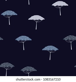 Pattern with acacia trees. African pattern with acacia. Monochrome background with trees.