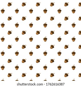 Patrón con bellota aislada sobre un fondo blanco. Estilo plano. Ilustración vectorial.