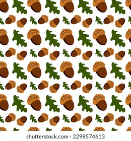 Pattern of acorns and leaves. Seamless texture.