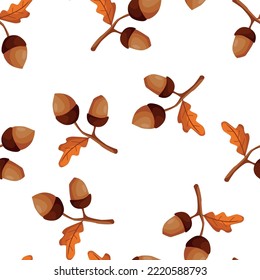 Patrón con bellotas. Ilustración vectorial de una caricatura sobre un fondo blanco