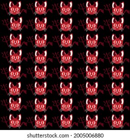pattern of adorable kittens dressed as devils with tridents with red colors on a black phone