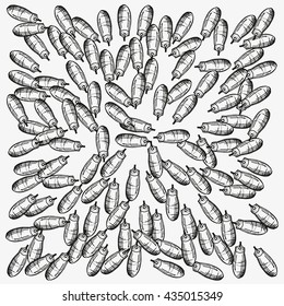 Pattern For Adult Coloring Book. Set Of Hand Drawn Ink Pencils. Decorative Doodle Elements. Doodles. Black And White. Made By Trace From Sketch. Vector Illustration