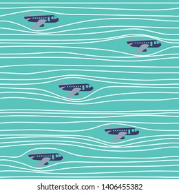 Pattern With aircraft and line. Vector Illustration. Design For Your Interior Wallpaper, Fashion Print, Business Presentation. Blurred gradient.