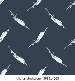 Pattern aircraft on dark blue background seamless texture