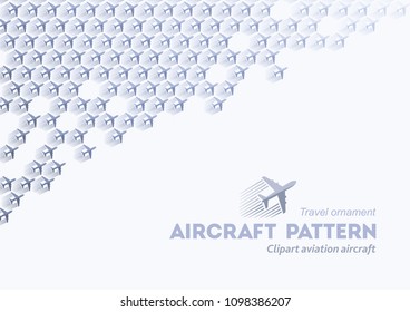 Pattern of aircraft on a light blue background, landscape horizontal format, sign, logo, clipart, illustration, vector