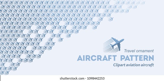 Pattern of aircraft on a light blue background, banner, sign, logo, clipart, illustration, vector