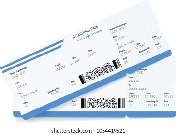 Pattern of airline boarding pass ticket. Concept of travel, journey or trip by plane. Isolated on white. Vector illustration