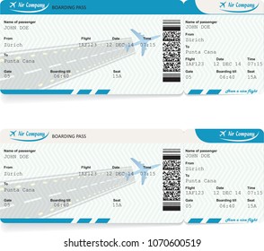Pattern of airline boarding pass ticket. Concept of travel, journey or trip by plane. Isolated on white. Vector illustration