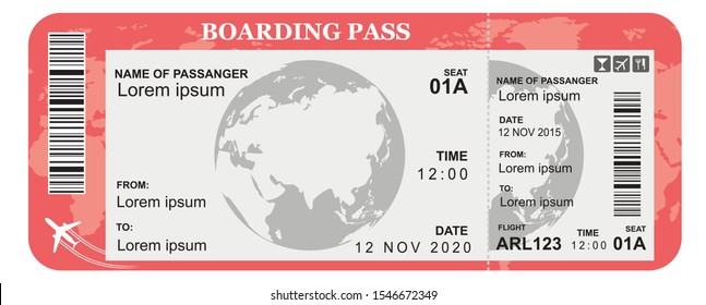 Pattern of airline boarding pass ticket. Concept of travel, journey or business trip. Vector illustration