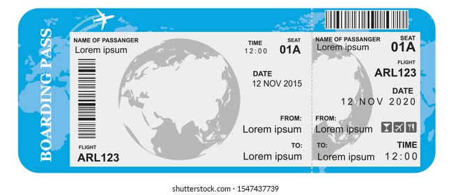 Pattern of airline boarding pass ticket. Concept of travel, journey or business trip. Vector illustration