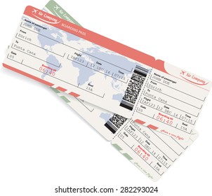 Pattern of airline boarding pass ticket with QR2 code. Isolated on white. Vector illustration