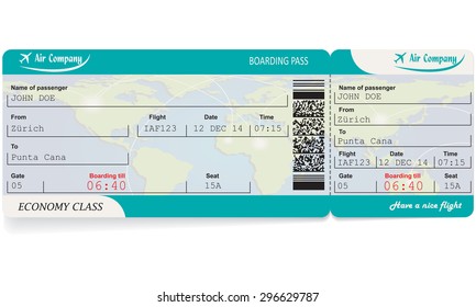 Pattern of airline boarding pass ticket with QR2 code. Isolated on white. Vector illustration