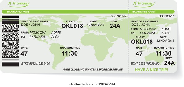 Pattern of airline boarding pass ticket with QR2 code. Concept of travel, journey or business. Isolated on white. Vector illustration