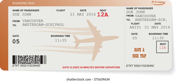 Pattern of airline boarding pass ticket with QR2 code. Concept of travel, journey or business. Isolated on white. Vector illustration