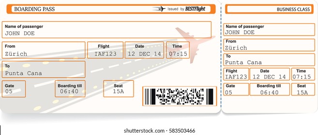 Pattern of airline boarding pass ticket with bar code. Isolated on white. Vector illustration