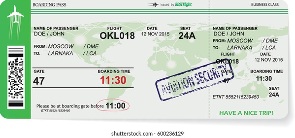 Pattern of airline boarding pass ticket . Concept of travel, journey or business. Isolated on white. Vector illustration