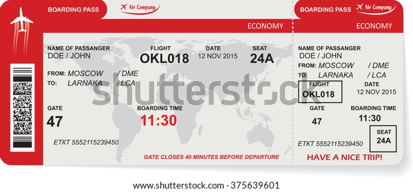 Pattern of airline boarding pass ticket with\
QR2 code. Concept of travel, journey or business. Isolated on\
white. Vector\
illustration