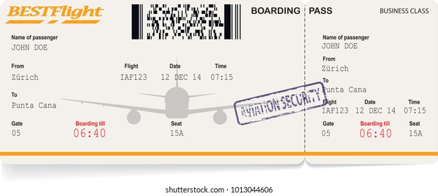 Pattern of airline boarding pass tickets to plane for travel journey. Vector illustration