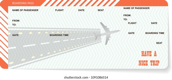 pattern of airplane ticket blank. Orange boarding pass isolated on white background. Vector illustration