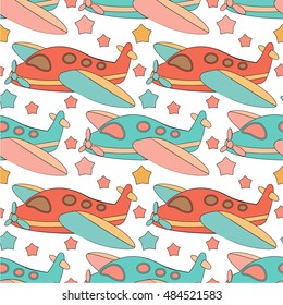 Pattern with airplane. Use for wallpaper, pattern fills, fabrics, ornamental template for design and decoration.