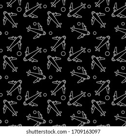 Pattern with airplanes silhouettes and circles.
