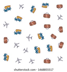 pattern of airplanes with suitcases and islands