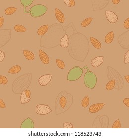 Pattern with almonds on a beige background