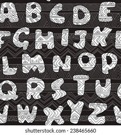 Pattern Alphabet Ornament Black & White Gray