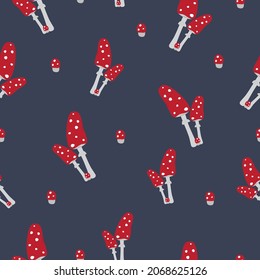 Pattern with amanita on a blue background