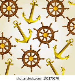 pattern of anchors and boat rudders on a light background, vector illustration