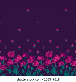 pattern; anemone; floral; seamless; illustration; pink; dark