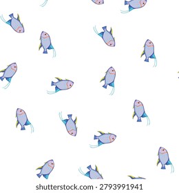 pattern angel exotic fish cartoon. discus tetra, gourami arowana, clown puffer angel exotic fish sign vector