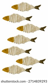 a pattern of animal fish with wood bones texture issolated on white