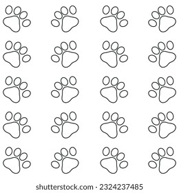 Pattern of animal paws silhouettes on white background