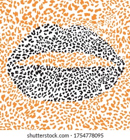 Patrón de diseño de impresión animal con silueta de labios negros 