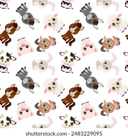 A pattern of animals including a donkey, goat, and pig. The animals are all smiling and appear to be happy
