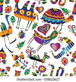 Pattern with animals and plants.