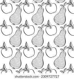 Pattern apple and pear doodle hand drawn contour. Vector illustration