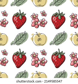 Pattern apple and strawberry with leaf elements.