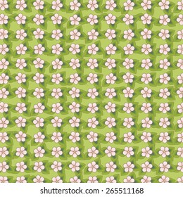 The pattern with apple tree's flowers drawn on a light green background 