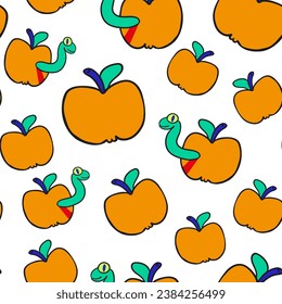 pattern with apple and worm in vector.pattern with a subcultural object. seamless pattern for fabric, background, print. Series of teenage patterns and icons