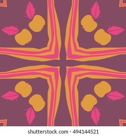 Pattern with apple,cross. Hand drawn.