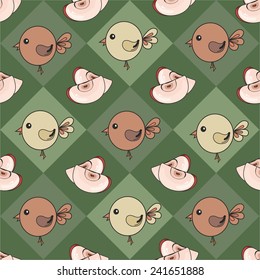 pattern with apples and birds. vector