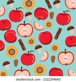 pattern of apples with decoration of autumn vector illustration design