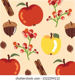 pattern of apples with decoration of autumn vector illustration design