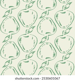 Pattern with apples. Ink freehand draw. Vector.