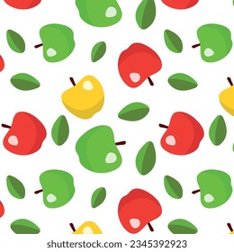 pattern apples on a transparent background in the style of flat vector graphics, lemon and green leaves