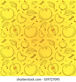 pattern of apples on a yellow background