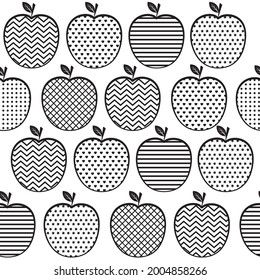 pattern of apples with an ornament, abstract vector illustration in the style of vintage black stencil